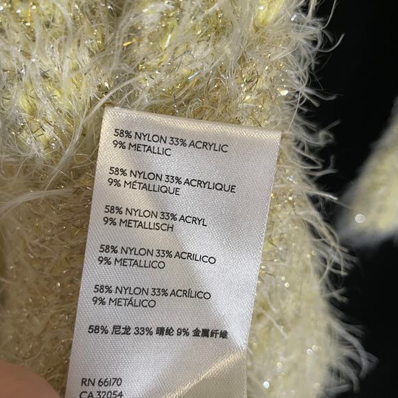 Anthropologie Larkin Shimmer Belted Cardigan Yellow Metallic Eyelash Knit XS - Picture 5 of 6